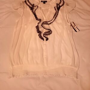 AB Studio White/Black Lace Trim Blouse